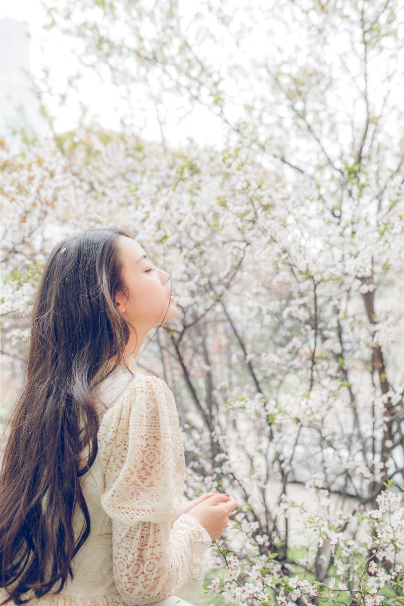 高颜值清纯美女樱花树下唯美写真